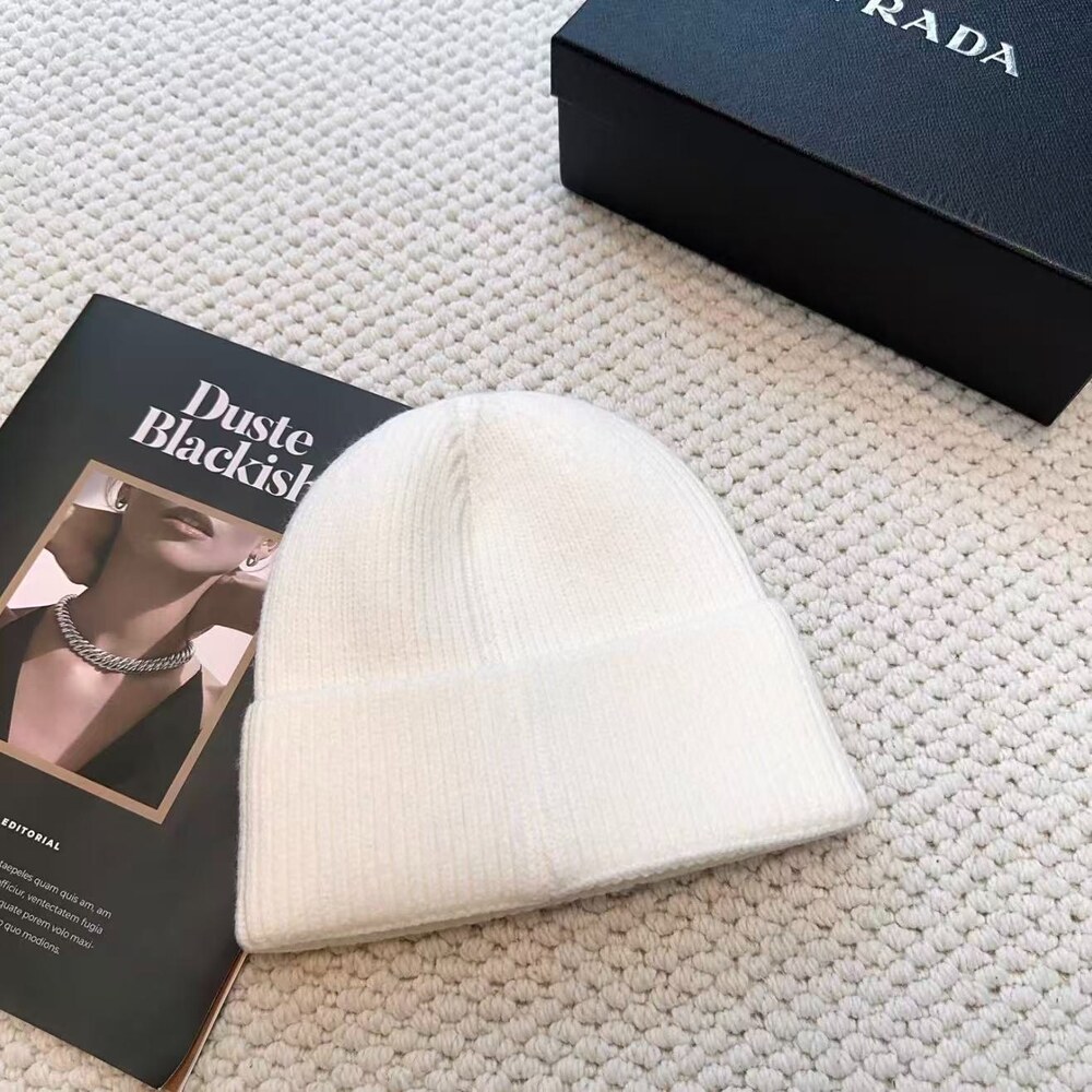 Prada Logo Ribbed Knit Beanie White - Picture 2 of 4